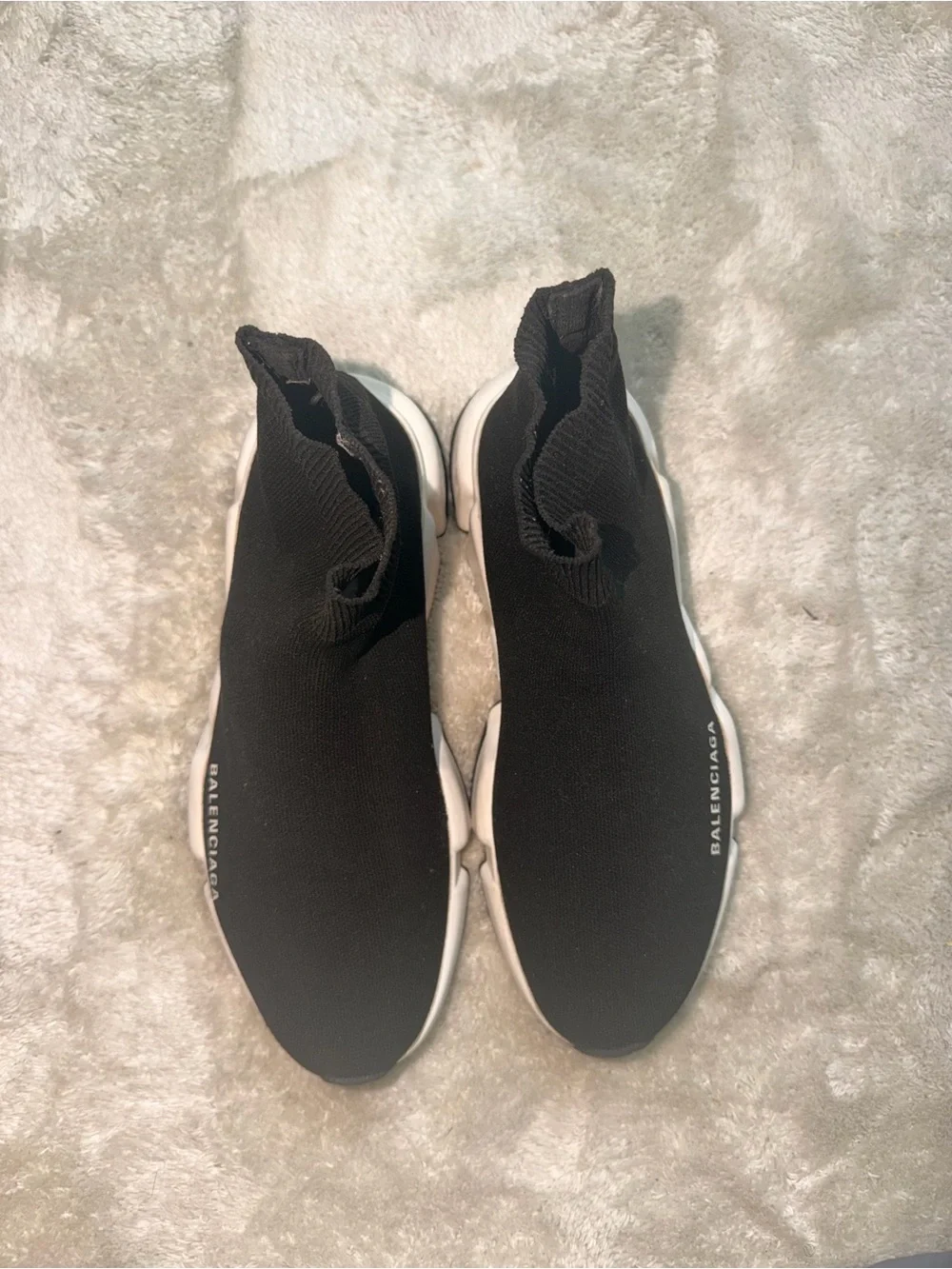 Balenciaga Black and White Speed Trainer Sock Sneakers